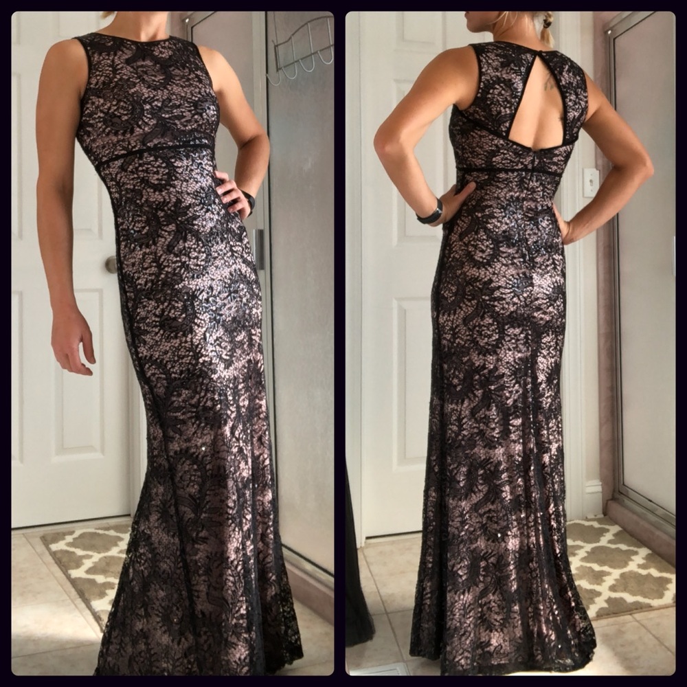 Black lace formal prom dress